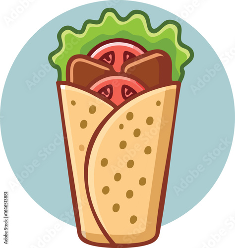 Cartoon Kebab Wrap With Lettuce Tomato And Meat food