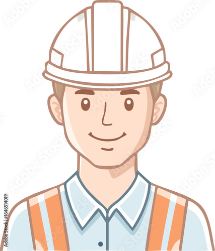 Cartoon portrait of a construction worker wearing a hard hat