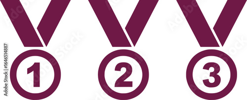 Ranking Icons in Garnet Color with Medals for First Second and Third Place Representing a Competition with Winners