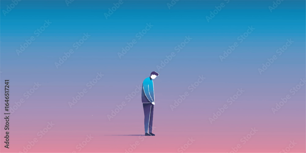 Obraz premium High-quality vector illustration symbolizing loneliness, with clean lines, solid colors, and smooth gradients.