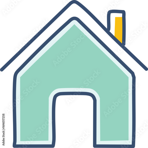 Simple house icon with mint green walls and yellow chimney