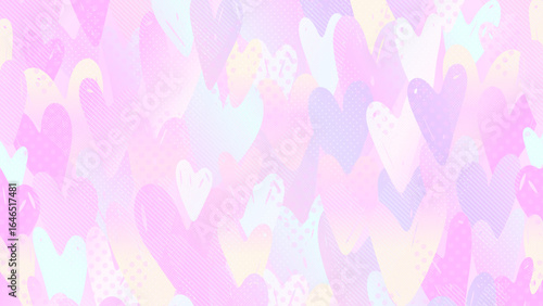 パステルカラーのカラフルなハートが重なる可愛い背景