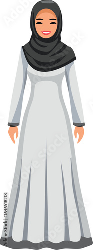 Woman in a white hijab and abaya female person