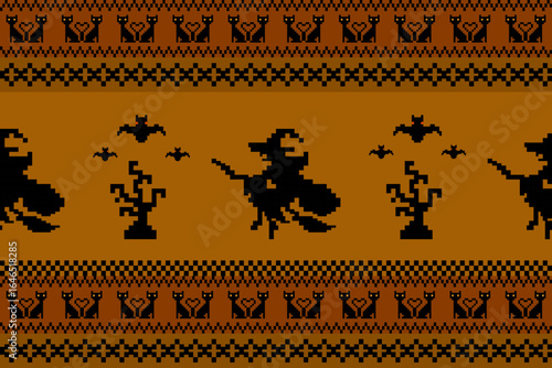 The image is a Halloween themed silhouette art with dark shapes against a lighter background creating a spooky scene.