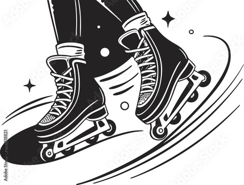 Retro roller skates with laces and wheels in motion on a white background rollerblades skating style vector illustration EPS file download