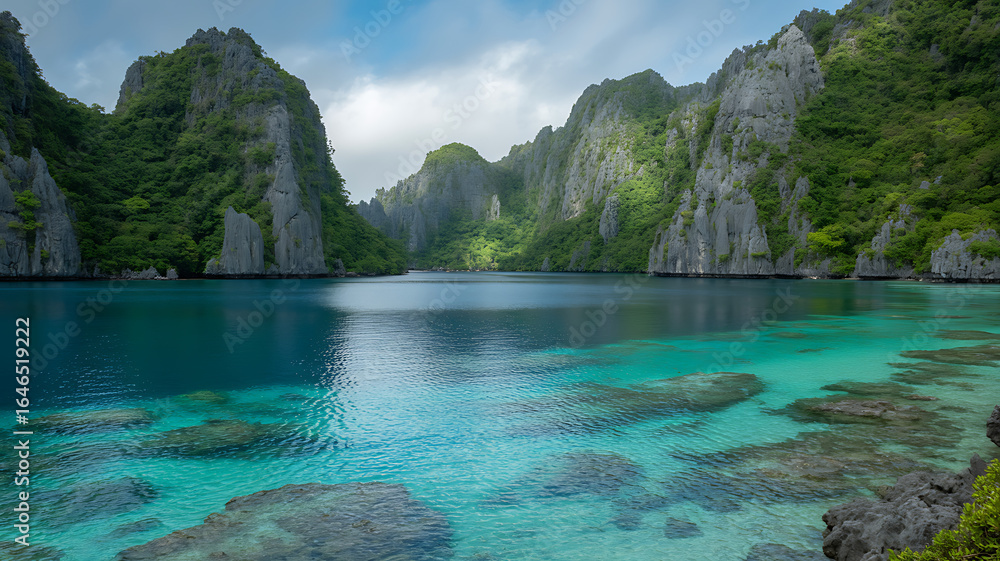 Panoramic View of Big Lagoon in El Nido, Palawan, Philippines Panoramic View of Big Lagoon in El Nido, Palawan, Philippines