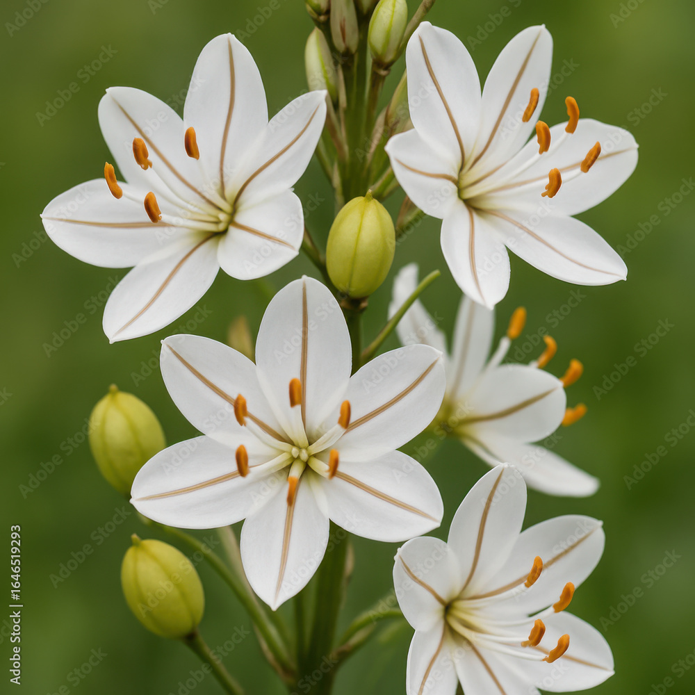 Fototapeta premium Close-Up of Asphodelus Albus White Flowers with Green Buds