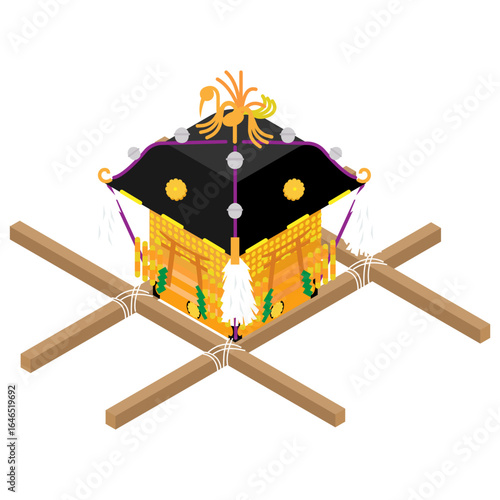 夏祭りの神輿（みこし）のアイソメトリックイラスト
