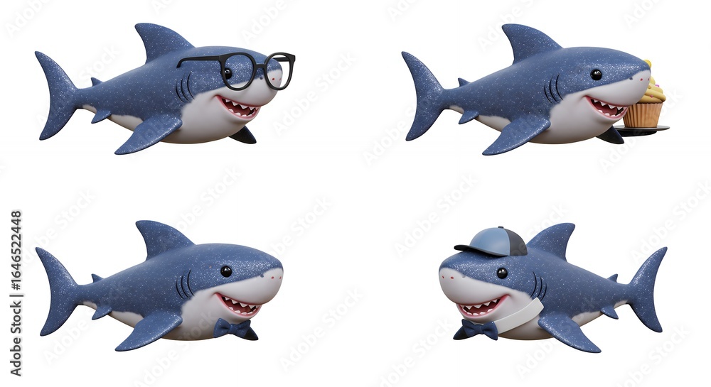 Naklejka premium Cartoon shark illustrations set