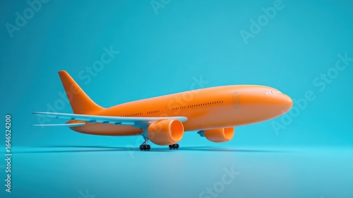 Orange Airplane on a Blue Background: A Minimalist Travel Concept