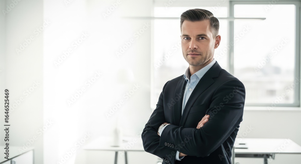 Confident Businessman in Modern Office with Arms Crossed Confident Businessman in Modern Office with Arms Crossed