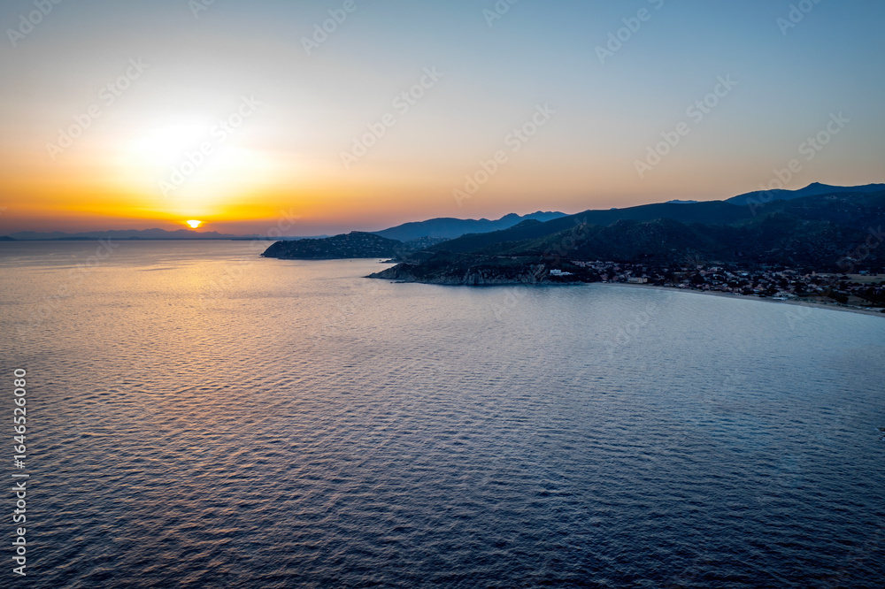 Obraz premium Drone aerial view of Solanas beach in Sardinia, Italy