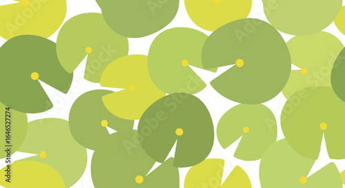 Overlapping lily pads vector seamless pattern with yellow centers on white