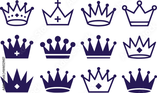 Elegant Array of Royal Crowns A Symbolic Depiction of Nobility Power and Authority Artistically Rendered Crowns Embodying Regal Heritage and Distinctive Design Majesty