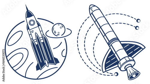 Explore space with rocket ship vector illustration for science education and astronomy themed designs and projects