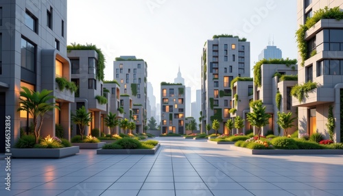 Futuristic City Block with Modular Standards Urban Environment Architectural Visualization Contemporary Style