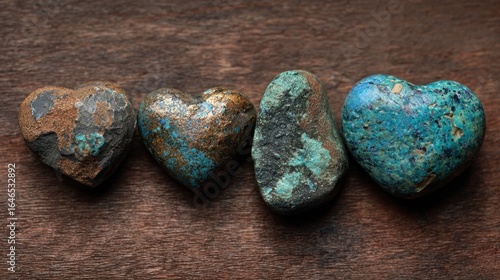Heart-Shaped Stones on Wood