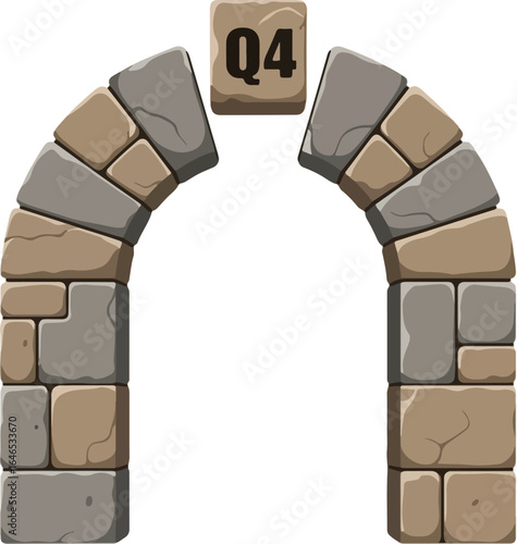 Stone archway keystone labeled Q4, suggesting a game element or quarter-final stage.