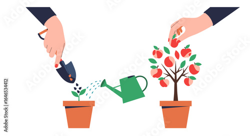 Cultivating growth from seedling to fruit bearing tree illustrating the journey of development and cultivation