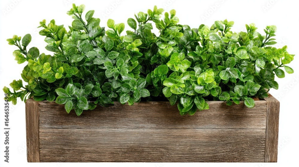 Fototapeta premium Rustic Wooden Planter with Lush Green Artificial Greenery