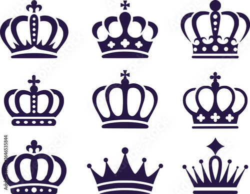 Elegant Array of Royal Crowns A Variety of Stylized Crown Designs in a Grid Formation A Symbol of Power and Nobility