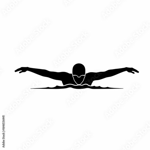 Silhouette of a swimmer performing the butterfly stroke in a pool, a powerful and dynamic action shot ideal for sports, fitness, and competition themes.