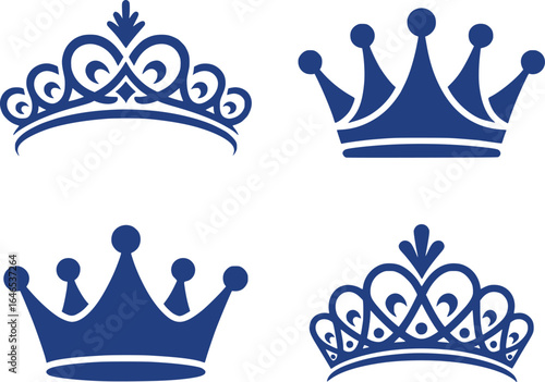 An Array of Royal Crests Various Artistic Crowns in Navy Blue Color Perfect for Luxury Invitations and Designs Embellishing Elegance and Prestige
