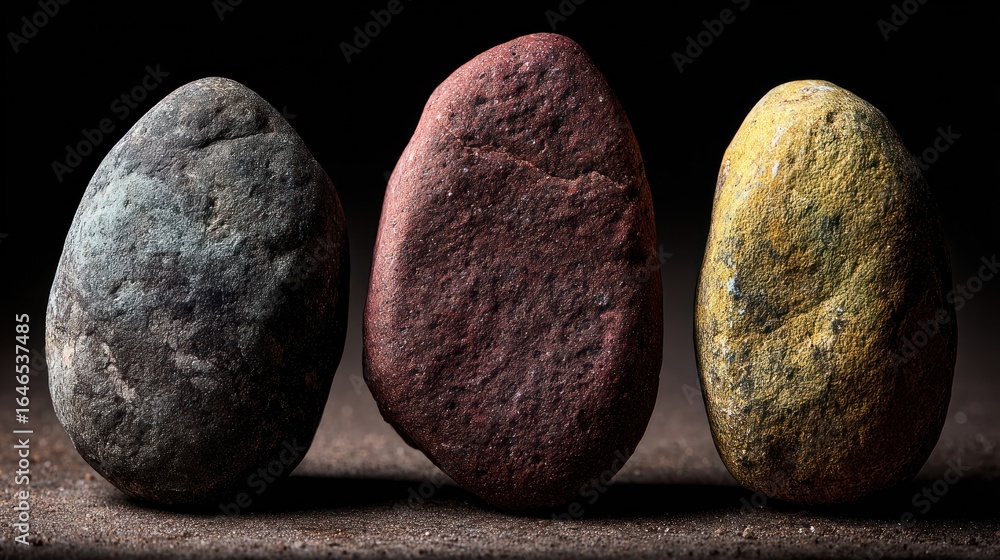 Naklejka premium Trilogy of Stones: A Study in Color and Texture