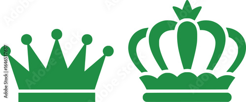 Two Green Crown Silhouettes Standing Next To Each Other Depicting Regal Symbols of Power Authority Nobility and Sovereignty in Cartoon Style
