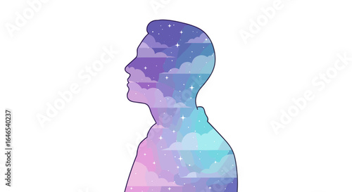 Silhouette of a Man with Galaxy Sky Inside: Surreal Portrait with Dreamy Aesthetics