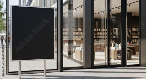 Wallpaper Mural Modern Silver Framed Blank Signboard Displayed Outside a Bookstore with Glass Doors Torontodigital.ca