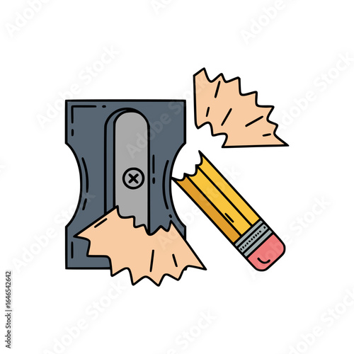 Vector pencil sharpener and pencil shavings isolated on white background for education and drawing tool concepts