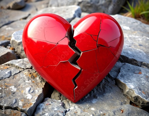 Broken heart on rocks