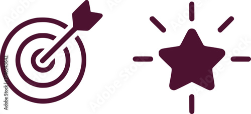 Simple Icons of Aim and Success Graphic Elements for Presentations and Web Design for Target and Star Symbol with Shining Rays