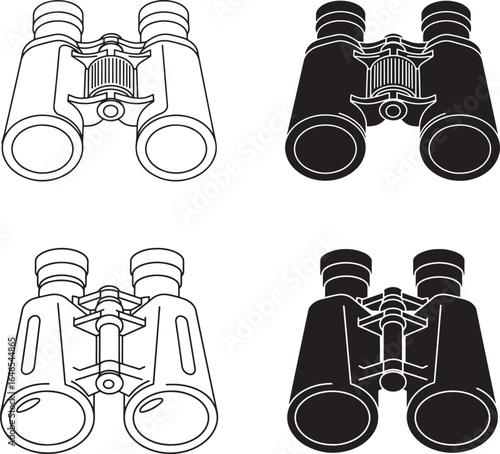Binoculars in Black and White A Set of Four Different Views