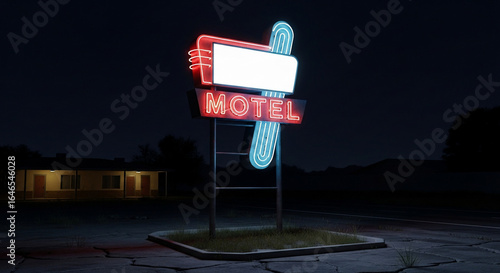 Retro Motel Sign with Glowing Neon Lights at Night
