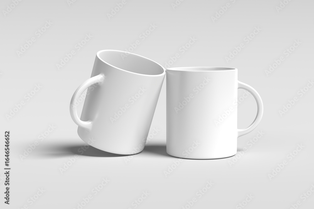 Fototapeta premium High Quality Two Blank Mug Mockup Isolated on White Background. 3D rendering 