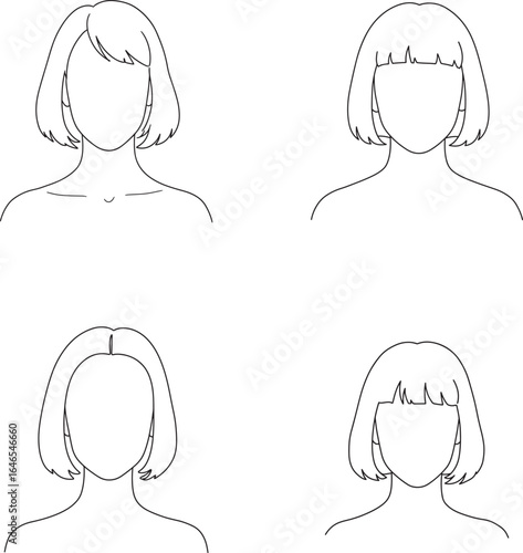 Four different bob haircut styles illustrated in a simple line drawing