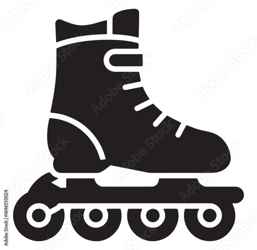 Stylish black and white inline skate icon depicting recreational outdoor activity