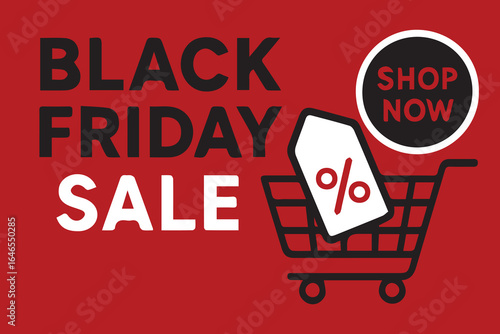 Minimalist vector style for a Black Friday concept, harmonizing red, white, and black colors, highlighting modern graphic balance, bold messaging, and stylish promotional visual identity.