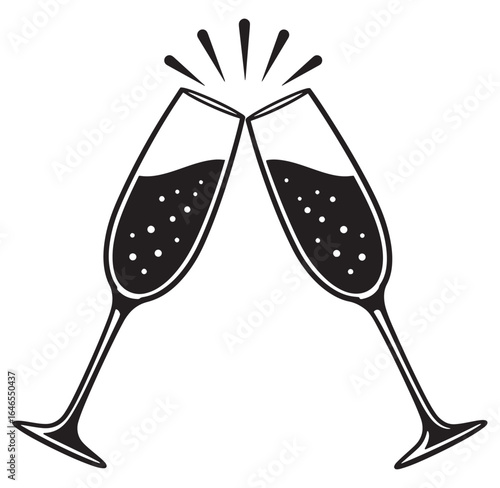 Vector illustration of two champagne glasses clinking celebrating a festive occasion