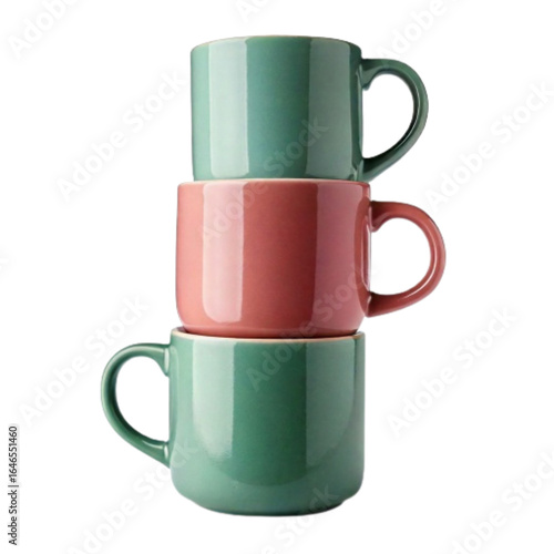 Stack of Ceramic Coffee Mugs, isolated on a transparent background