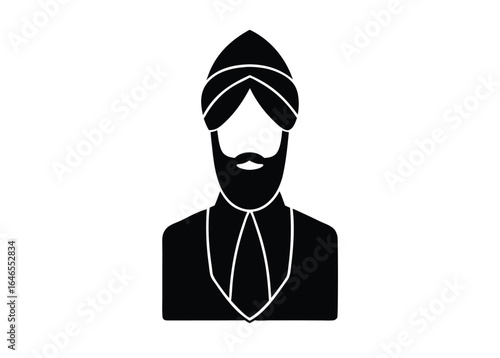 Sikh man silhouette icon with traditional turban