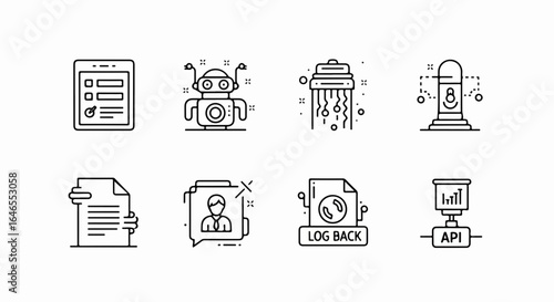 Software Development, Digital Technology & Data Process Line Icons Set