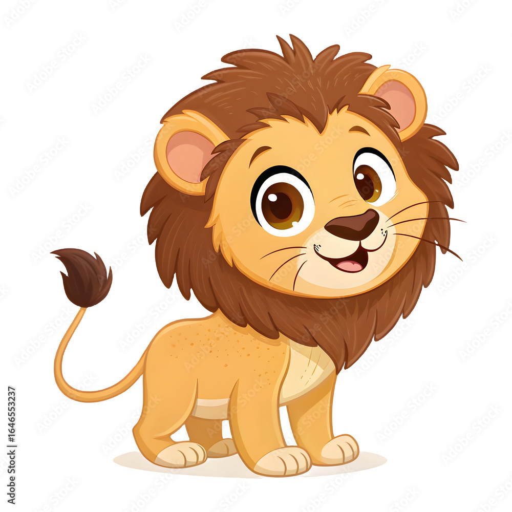 Obraz premium Cute cartoon baby lion with big eyes and a fluffy mane