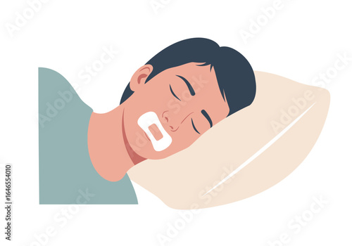 Person sleeping peacefully with mouth tape, promoting nasal breathing and improved sleep quality.