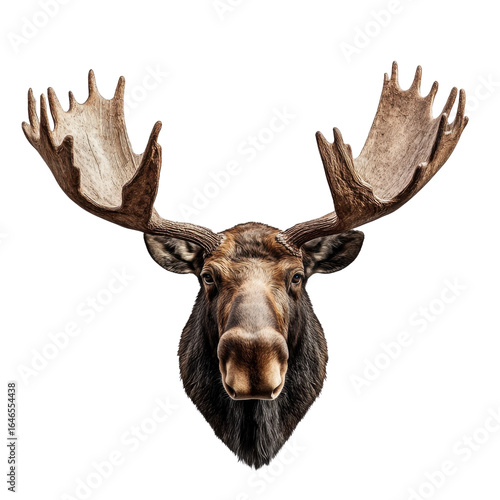 Moose head front view isolated on transparent background. 