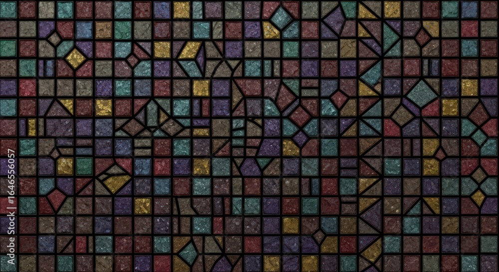 Fototapeta premium Detailed Stained Glass Tile Pattern, Seamless Mosaic Background