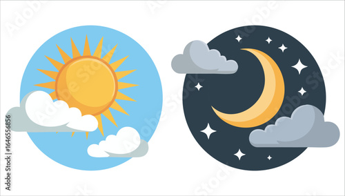 Circular sun and moon cycle vector art isolated white