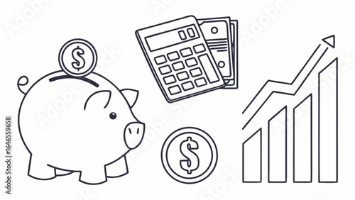 Piggy bank savings calculator and growth chart for financial planning and investment success guide